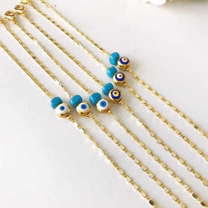 Evileyefavor – Engroshandel Armbånd med vedhæng – Guldkæde armbånd, Evil Eye Perle, Blå Hvid Evil Eye Perle, Græske Smykker