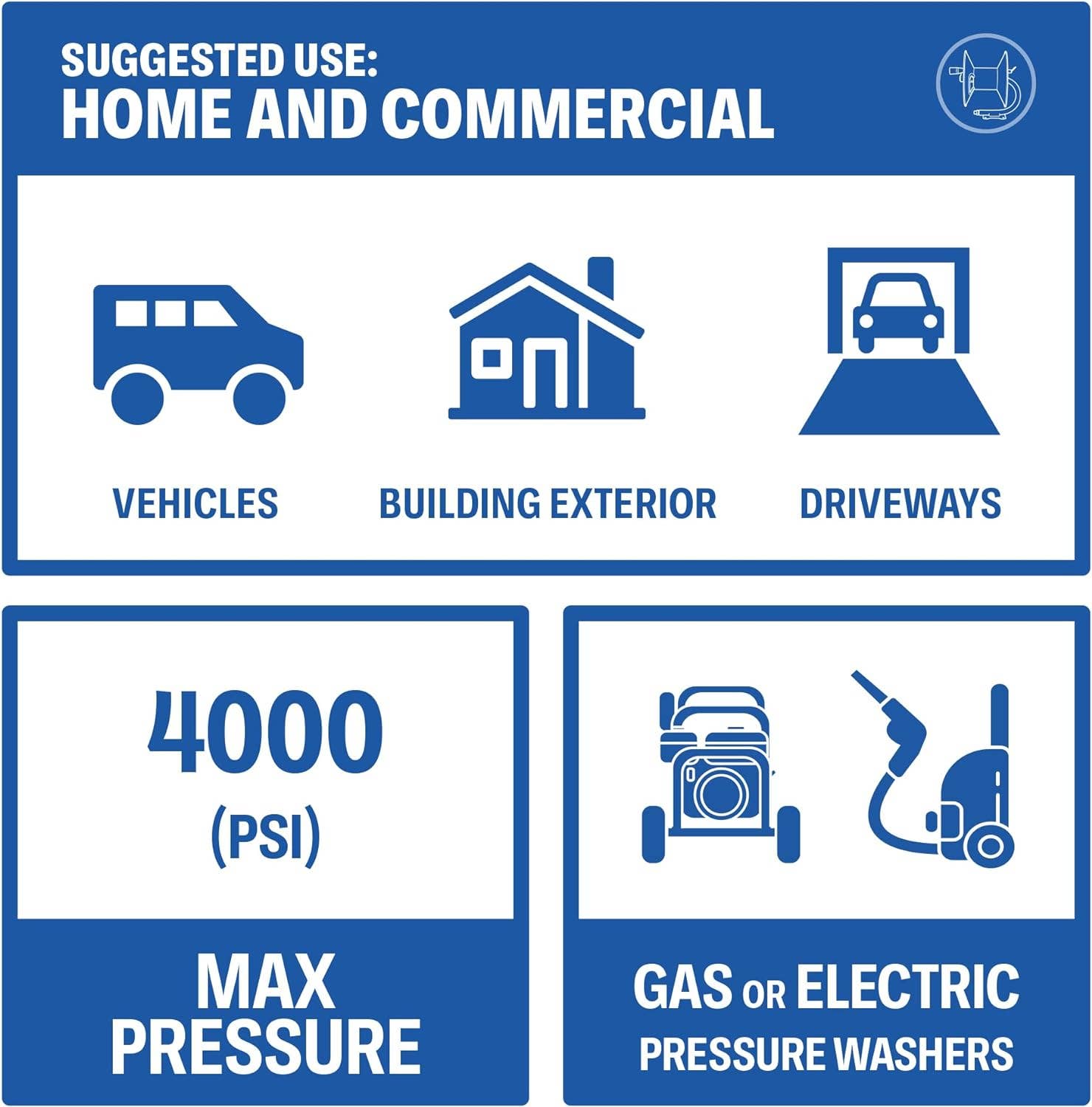 Essential Washer - Wholesale Tool Set - 100' FT Pressure Washer Hose Reel Kit | 8 FT Whip Line6