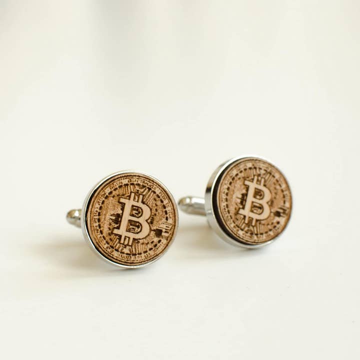 Bitcoin Cufflinks, Cryptocurrency Modern Art Gift for wholesale by Izywood