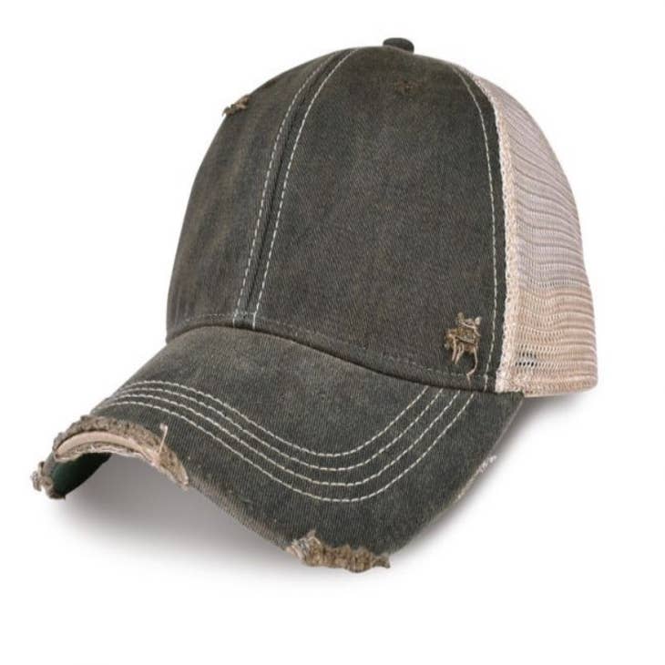 White Glitter Fishing Hair Don't Care Distressed Look Grey Trucker Cap