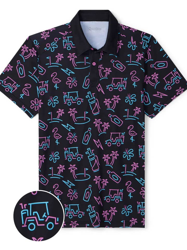 Glowing Game Golf Polo Shirt - Men's Fun Neon Golf Apparel for wholesale by Tipsy Elves