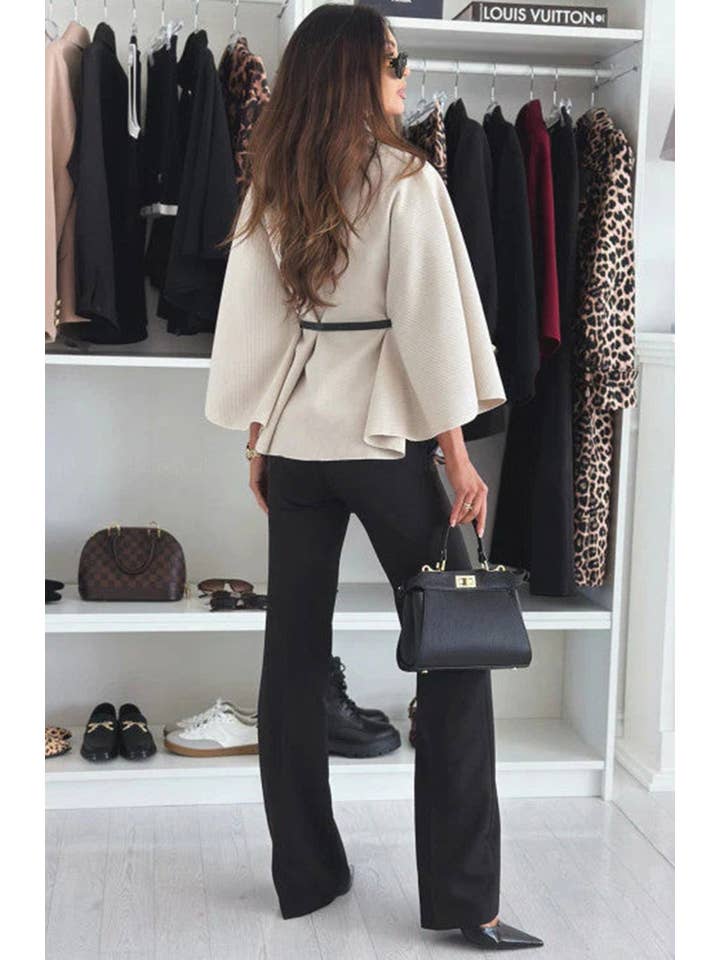 Stone Cherise Button Detail Belted Poncho-Stone for wholesale on Faire2