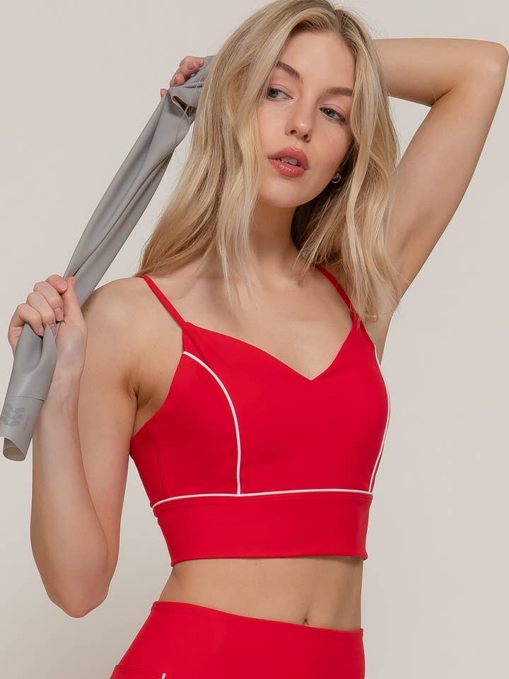 V-hals Workout Cami Bh-Top met Contrasterende Piping Details voor wholesale door Active Basic | Active USA