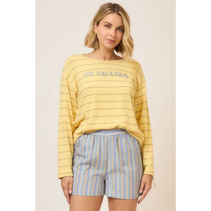 På ferie stribet langærmet top for engroshandel hos Cozy Casual, Inc.