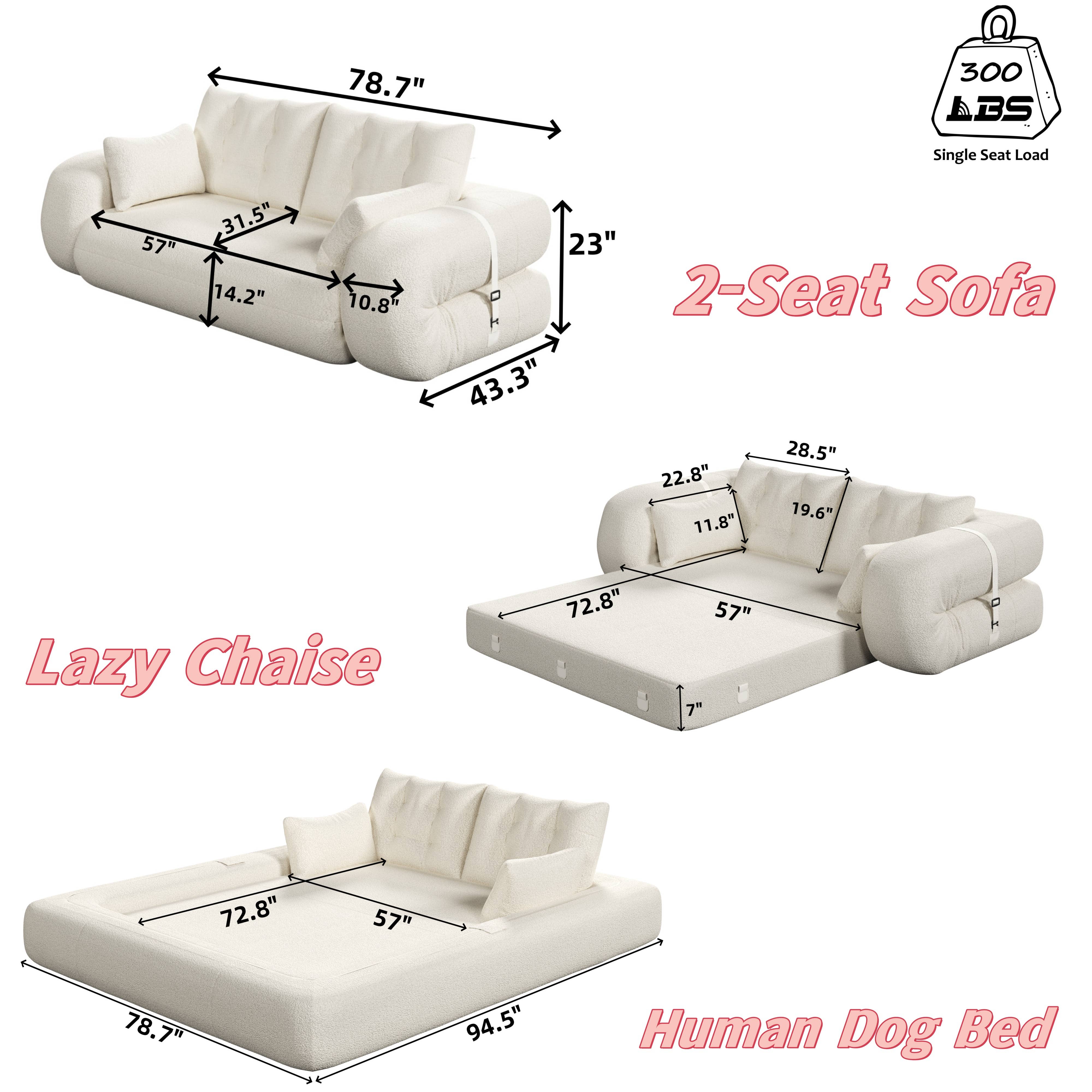 39F Inc. - Wholesale Sofa - 3-in-1 Foldable Teddy Sofa Bed w/Pillows 4 Colors18