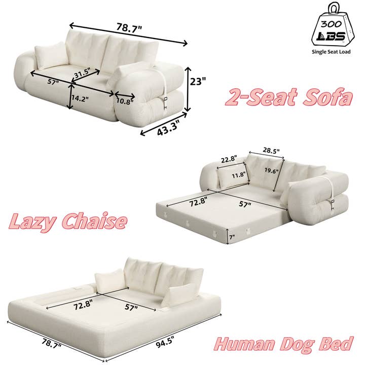 39F Inc. - Wholesale Sofa - 3-in-1 Foldable Teddy Sofa Bed w/Pillows 4 Colors18