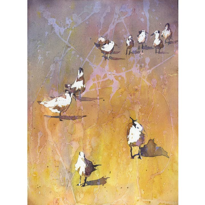 Fåglar på stranden. Fine art akvarell av fåglar på stranden färgglad målning för hus dekor fåglar tärna strand konst giclee målning strand tärnor (tryck) för wholesale av Ryan Fox Fine Art