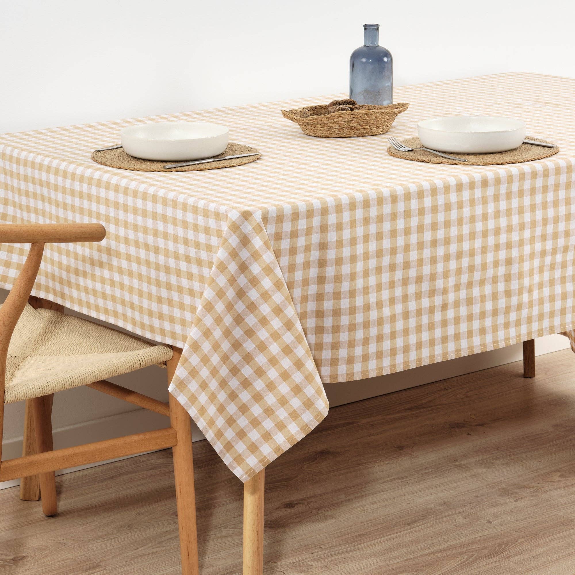 SG HOGAR - Wholesale Tablecloth - Vichy waterproof tablecloth anti-stain Beige fabric touch5