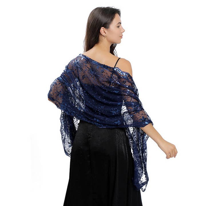 ACCITY - Wholesale Wrap - Women's - STARS AND MOON EMBROIDERED SHAWL_CWASC10795