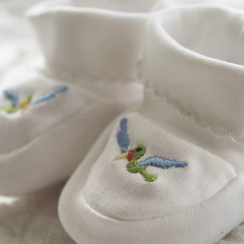 Gordonsbury - Wholesale Booties - Baby - white pima cotton booties with bird and picot trim3