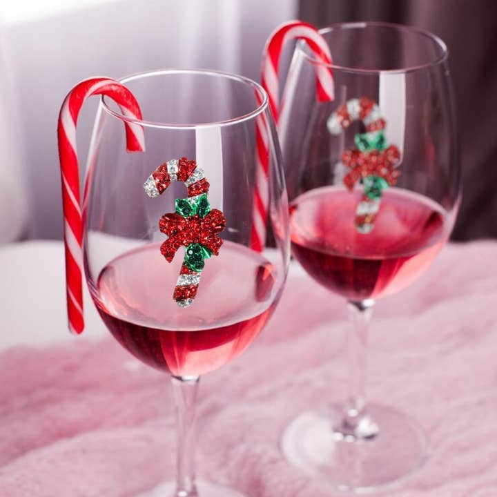 The Queens' Jewels® - Wholesale Wine Glass - Candy Cane Christmas Holiday Jeweled Stemmed Wine Glass