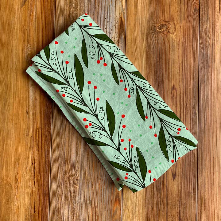 Rebecca Jane Woolbright - Wholesale Tea Towel - Mistletoe Tea Towel – Holiday Kitchen Linen2
