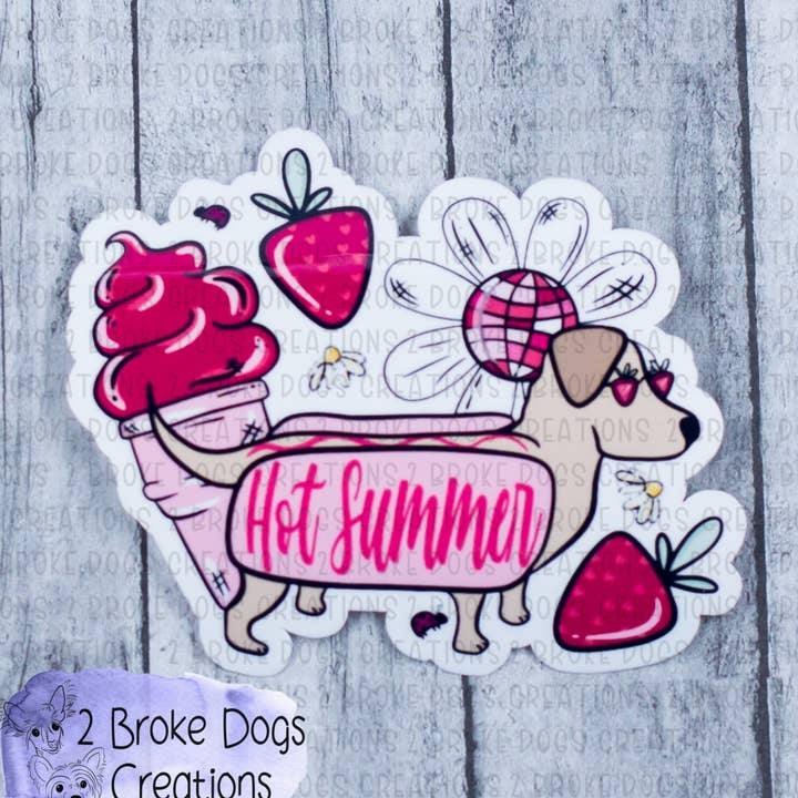 Summer Dachshund Wiener Hot Dog Sticker for wholesale by 2 Broke Dogs Creations