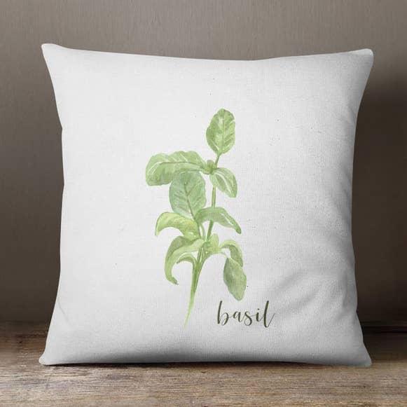 Aquarelle Oreiller Herb - Basilic pour la vente par Emma and the Bean