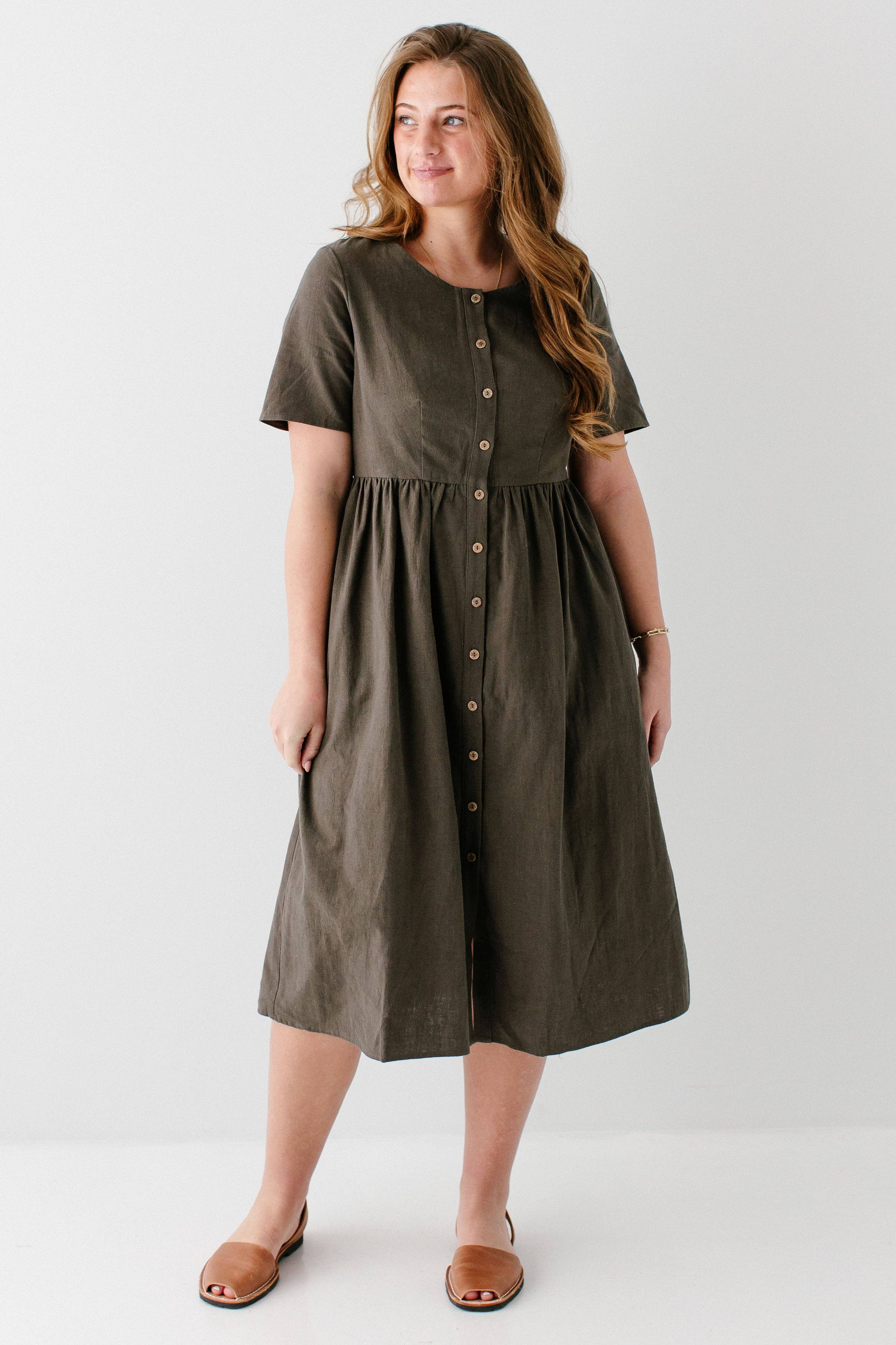 The Main Street Exchange - Wholesale Dress - Women's - 'Adeline' Button Down A-Line Midi Dress0