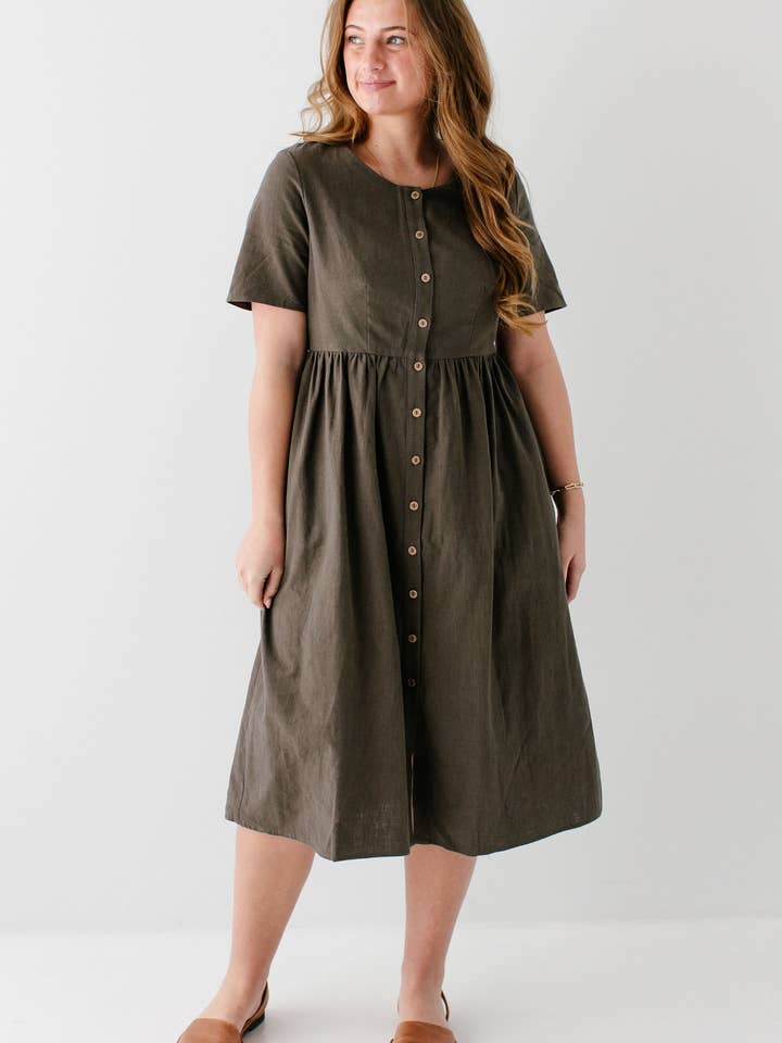 The Main Street Exchange - Wholesale Dress - Women's - 'Adeline' Button Down A-Line Midi Dress