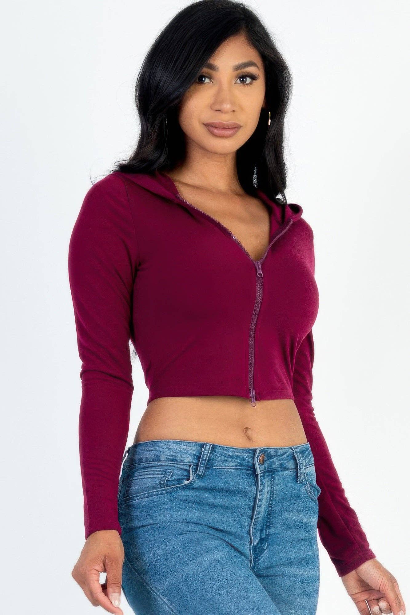 CC Wholesale Clothing - Wholesale Hoodie - Women's - French Terry Crop Zip Up Hoodie6