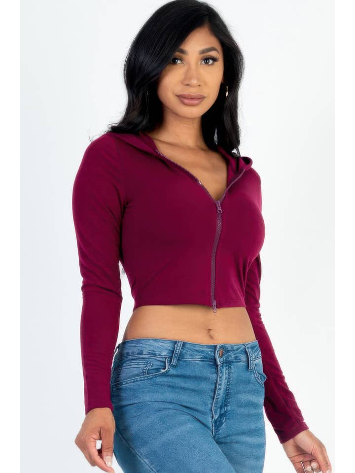 CC Wholesale Clothing - Wholesale Hoodie - Women's - French Terry Crop Zip Up Hoodie6