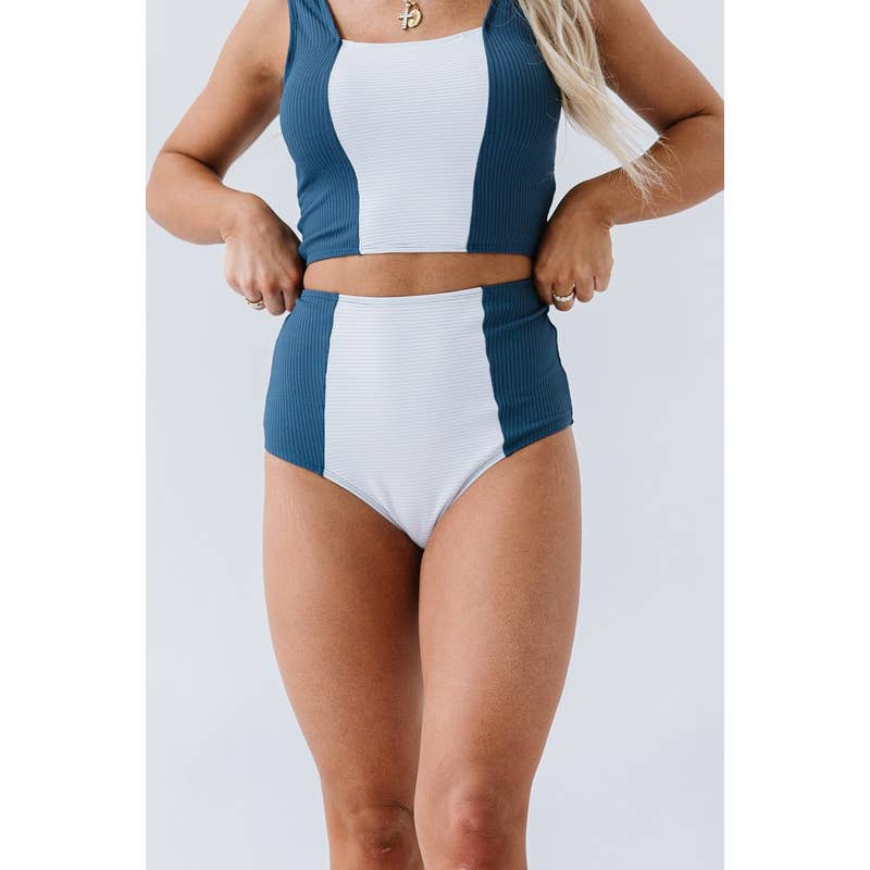 Deep Blue Ultra High Waisted Swim Bottoms for wholesale by Coral Reef Swim