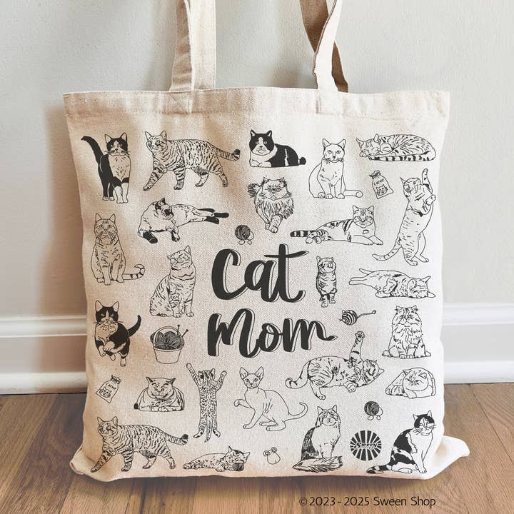 Sween Shop - Vendita all'ingrosso Borsa tote - Donna - Borsa in tela di cotone "Mamma Gatto" regalo per animali domestici0