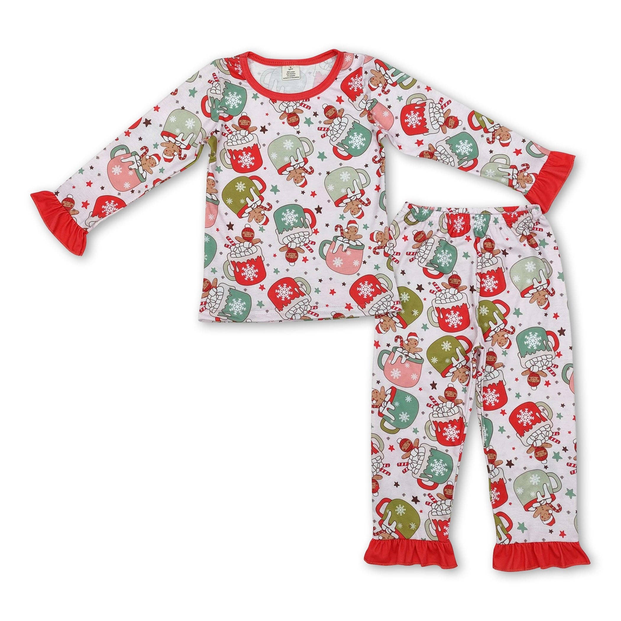 Wholesale Short sleeves ruffle gingerbread girls Christmas pajamas