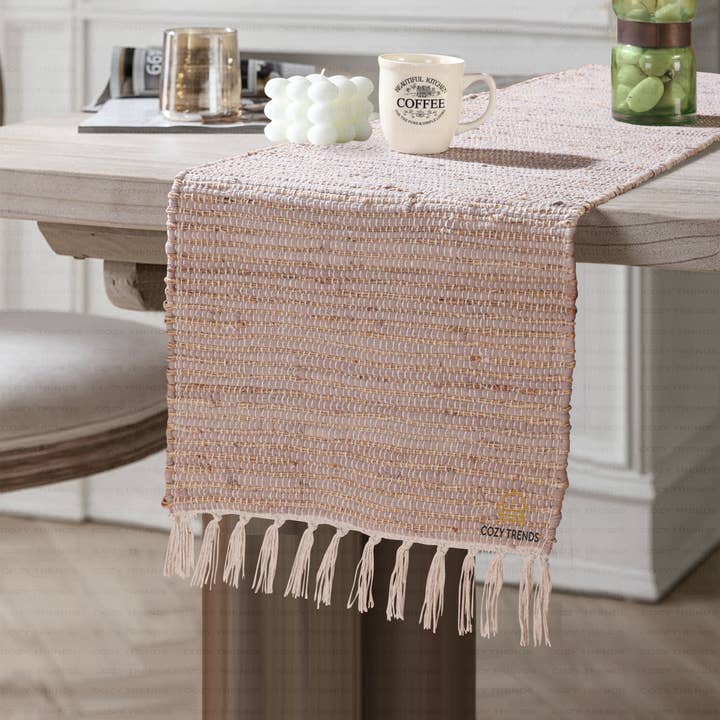 COZY HOMES COLLECTION - Wholesale Table Runner - Handmade Woven Cotton Tabletop Runner Washable 15''x72''