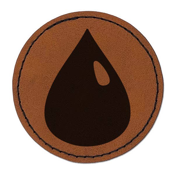 Dark Droplet Water Ink Liquid Round Iron-On Engraved Faux Leather Patch Applique - 2.5 Inch for wholesale by Sniggle Sloth