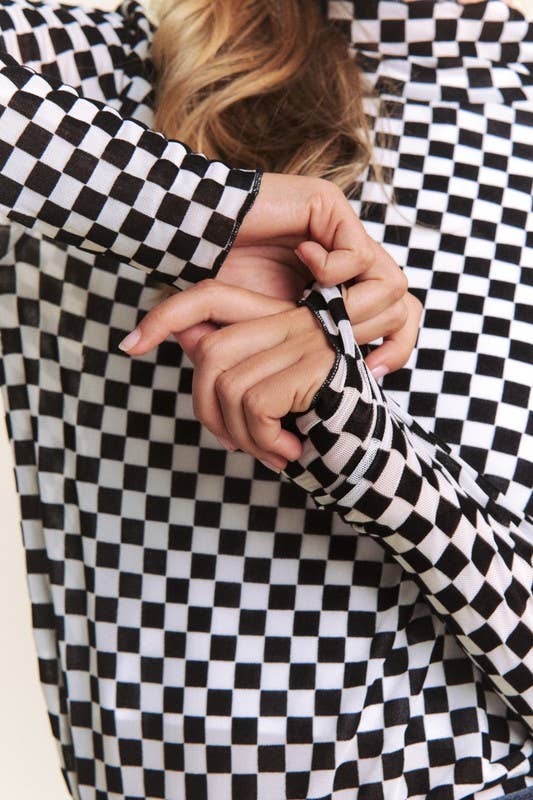 JADE BY JANE - Wholesale Knit Top - Women's - LONG SLEEVE CHECKERED MESH MOCK NECK TOP5