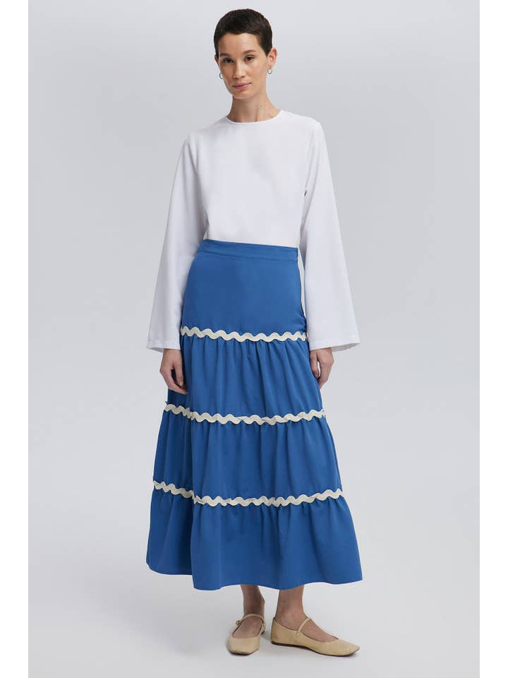 Blue STRIPE DETAILED FLOUNCE SKIRT for wholesale on Faire