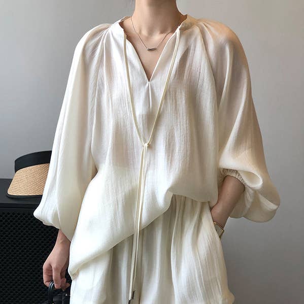 Long Sleeves Loose Bandage Solid Color Split-Joint Sun Protection V-Neck Suits for wholesale by OceanusSwim