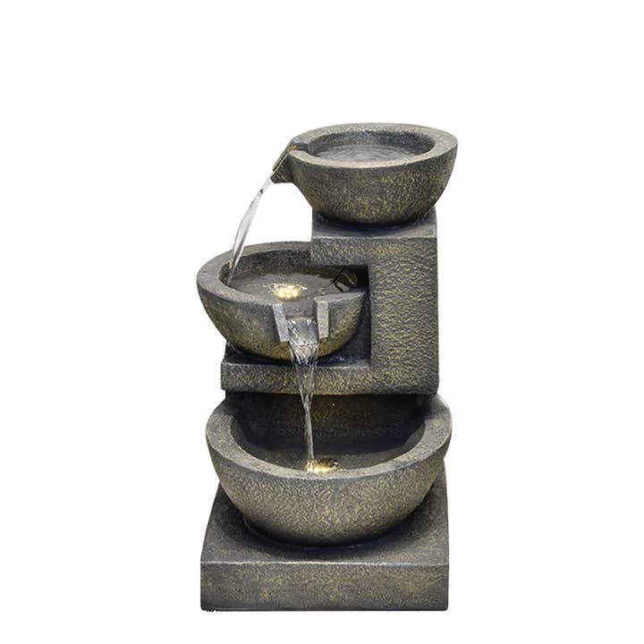 Hi-Line Gift Ltd. - Wholesale Outdoor ornament/decor - 3 Bowl Fountain W/2 Warm White Leds4