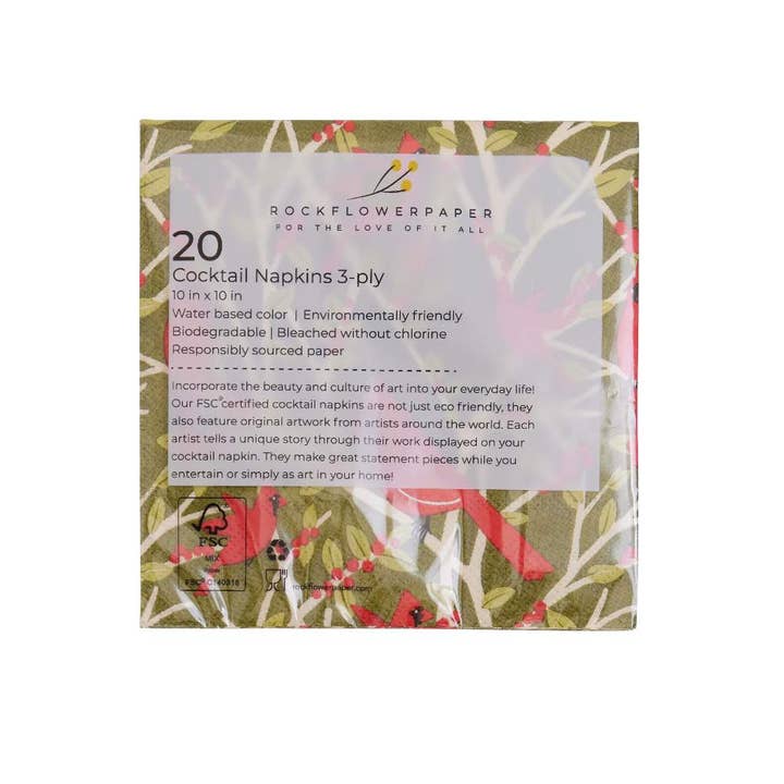 rockflowerpaper - Wholesale Disposable Napkin - RED CARDINALS Paper Cocktail Napkins, pack of 20