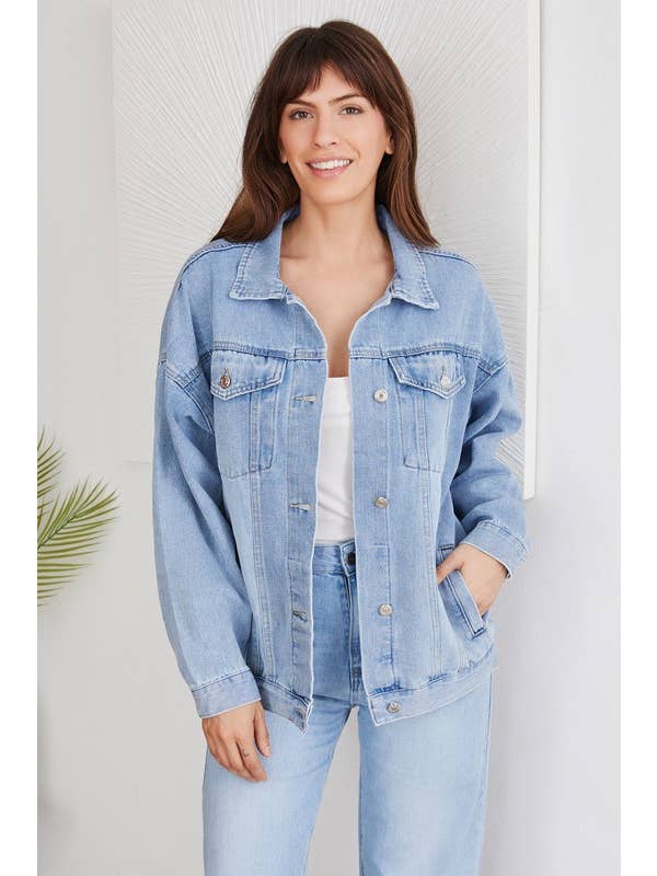VENTI6 - Wholesale Denim Jacket - Women's - RELAXED FIT BUTTON DOWN DENIM JACKET WITH POCKET(G666-DENIM)