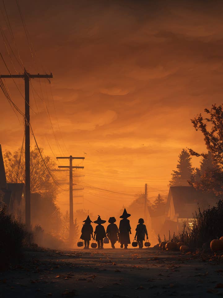 Trick or Treaters Heading Home Halloween Art Print - 8"x10" Artwork for wholesale by Mowbi