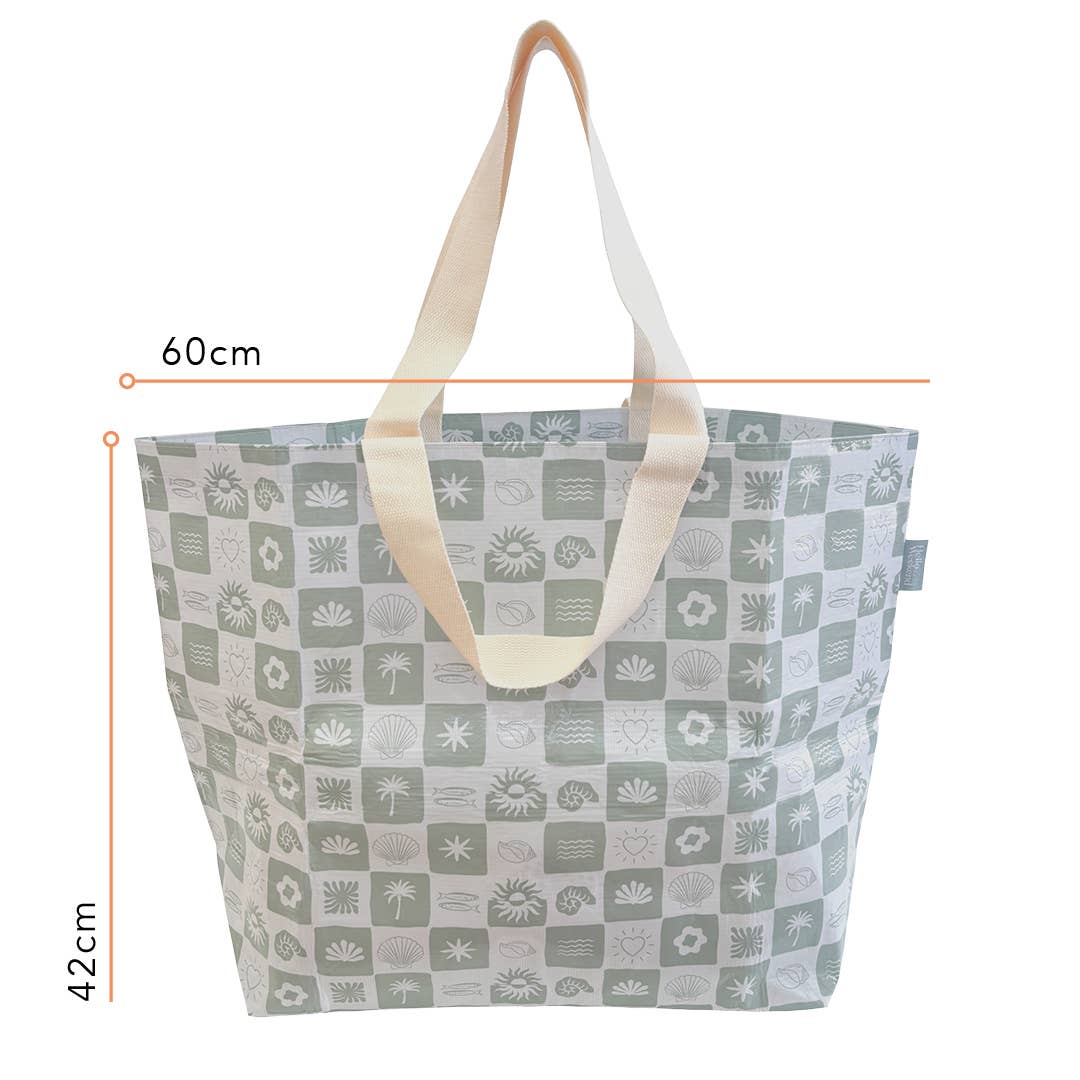 Hello Weekend - Vendita all'ingrosso Borsa tote - Donna - Borsa da weekend con tasca - Verde Salvia Neutro a Quadri13