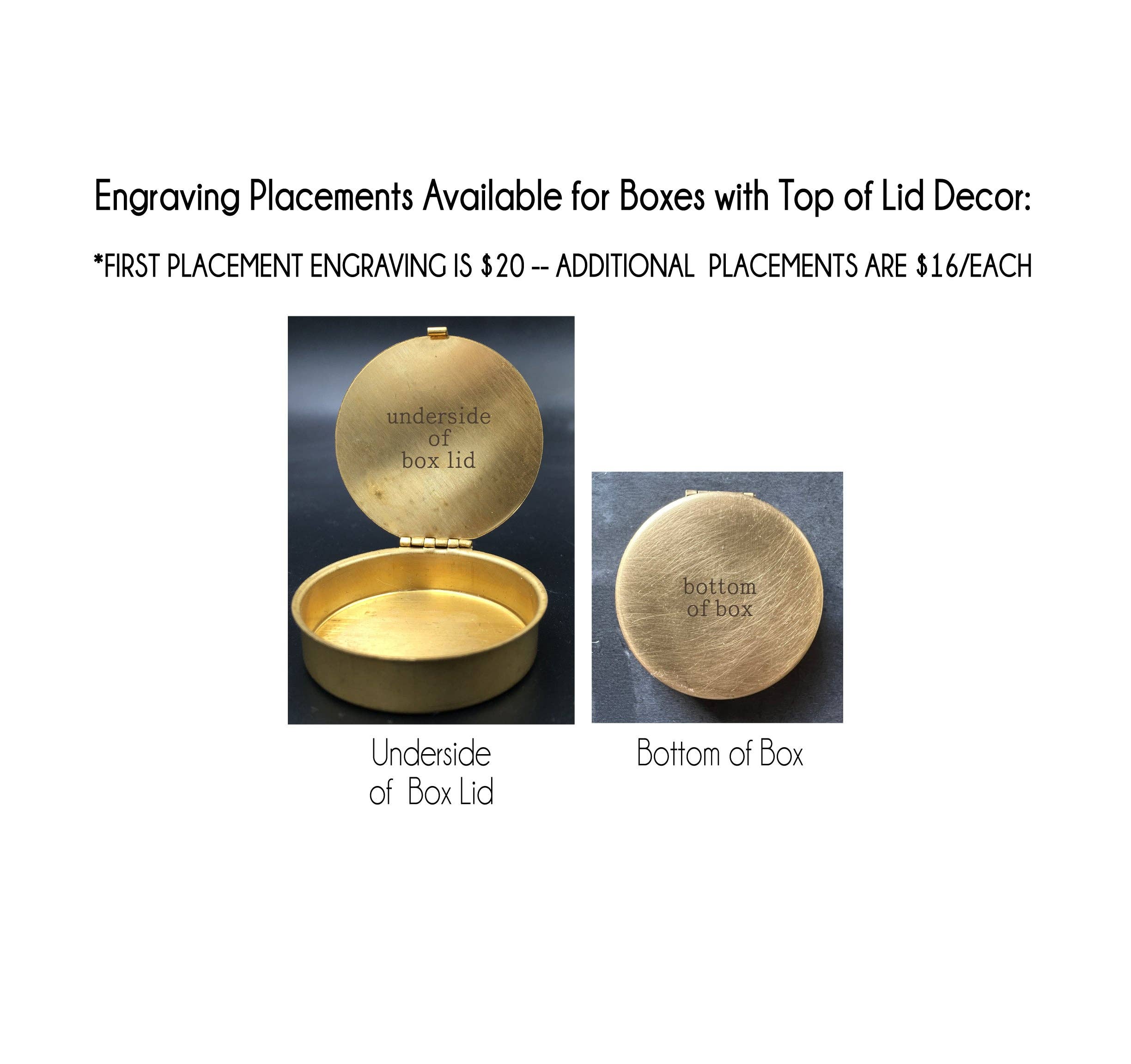 Metal Cloth & Wood – Engroshandel Pynteæske – Tilpasningsbar lille rund 1,6" messingæske til piller eller småting med dit valg af kranium, dyr, insekt eller måne & stjerner på låget!4