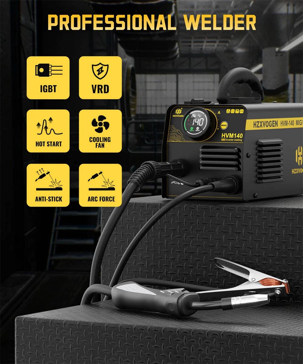 American Smart - Wholesale Kitchen Appliance - HZXVOGEN HVM140 3 in 1 Semi-Automatic Inverter Mig Welding Machine MMA/Gasless MIG/Lift TIG IGBT Non Gas Welder Synergy Tool21