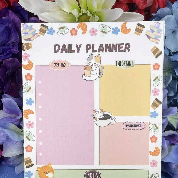 Cozy Cat Café Daily Planner Notepad 5.5" x 8.5" for wholesale by Autumnmist Boutique