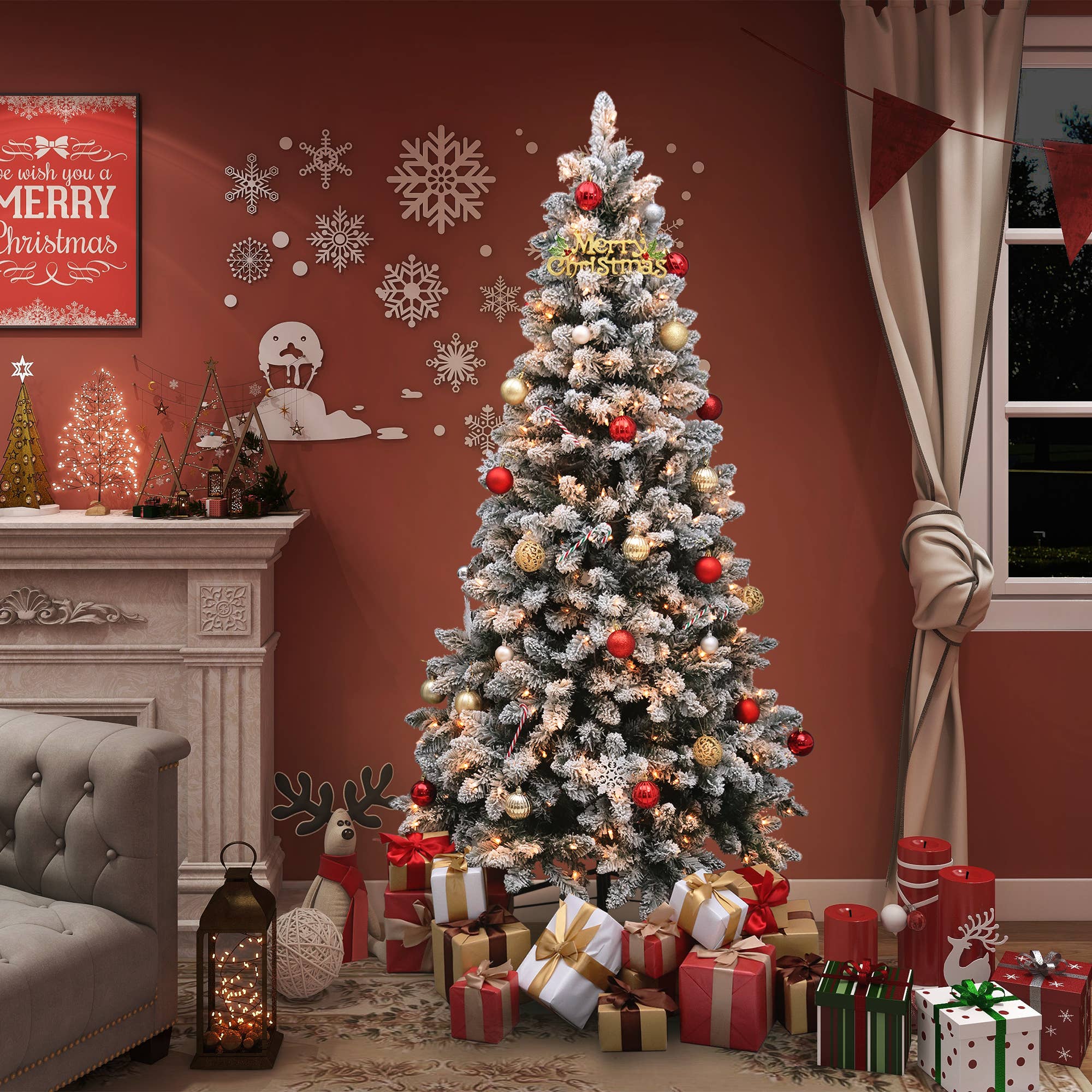 Abble - Wholesale Artificial Christmas Tree - Pre-Lit Snow Flocked Artificial Christmas Tree12