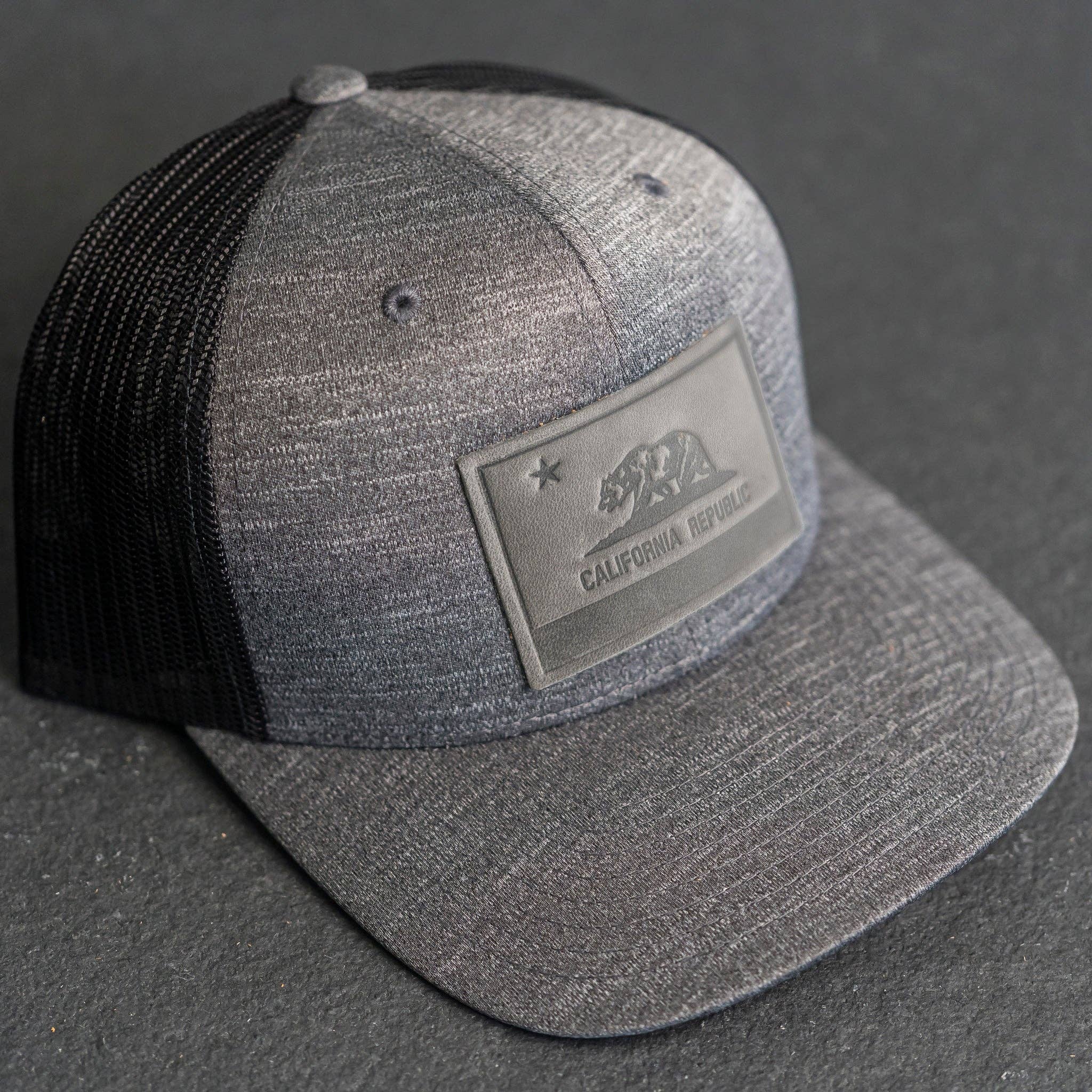 Ox & Pine - Wholesale Trucker Hat - Unisex - Leather Patch Performance Style Trucker Hat - California Flag Stamp2