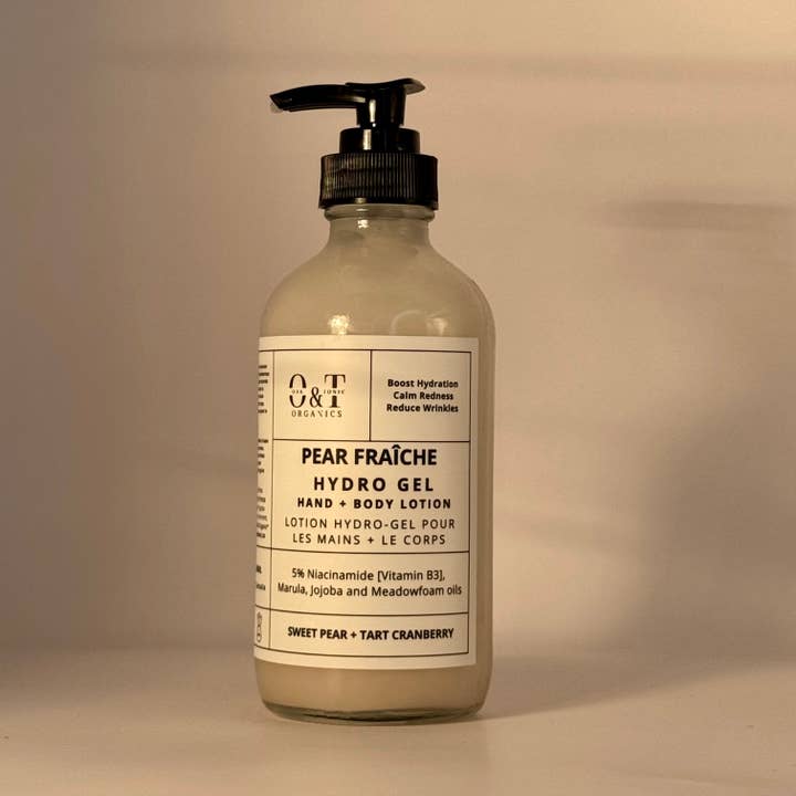 Lotion hydrogel pour les mains et le corps Pear Fraîche 240 ml pour la vente par Oak & Tonic Organics