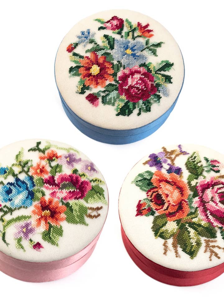 Round French Country Petit Point Bouquet Box for wholesale by Value Arts
