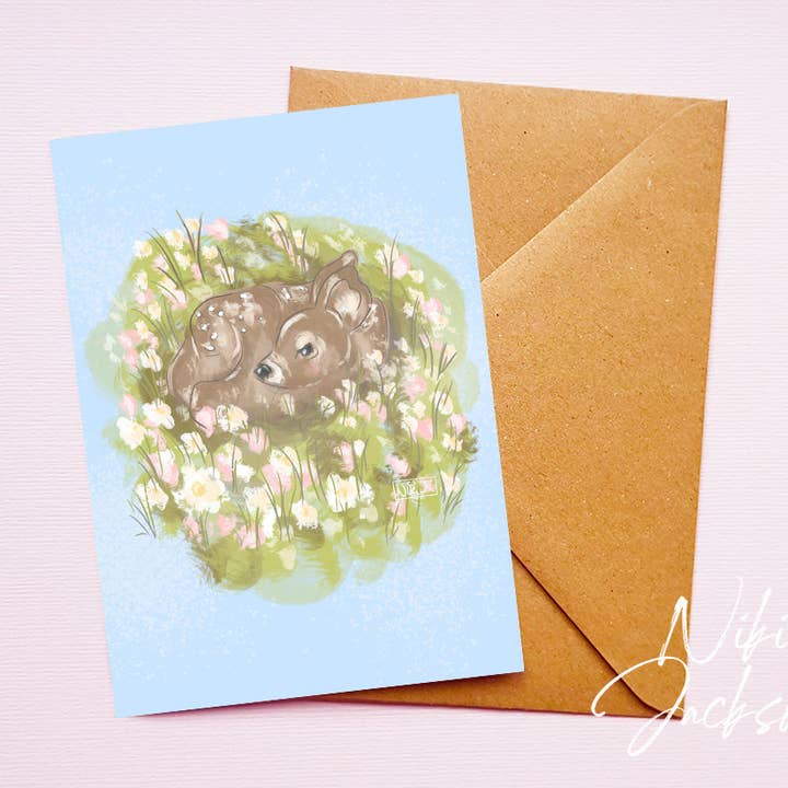 NEW - Baby Deer Blank Card for wholesale by Niki Jackson Art