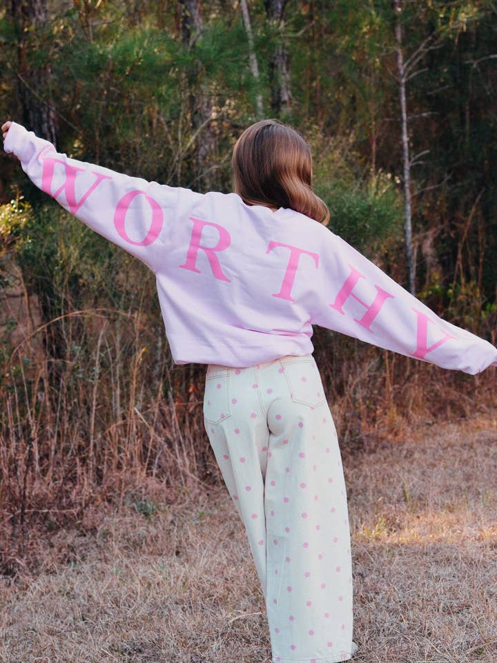 Worthy Light Pink Sweatshirt for wholesale by Southern Bliss Co.