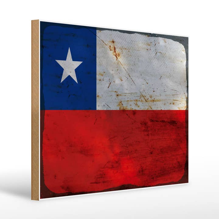 Femer - Wholesale Sign - Chilean flag 40 x 30 cm flag of Chile rust wooden sign0