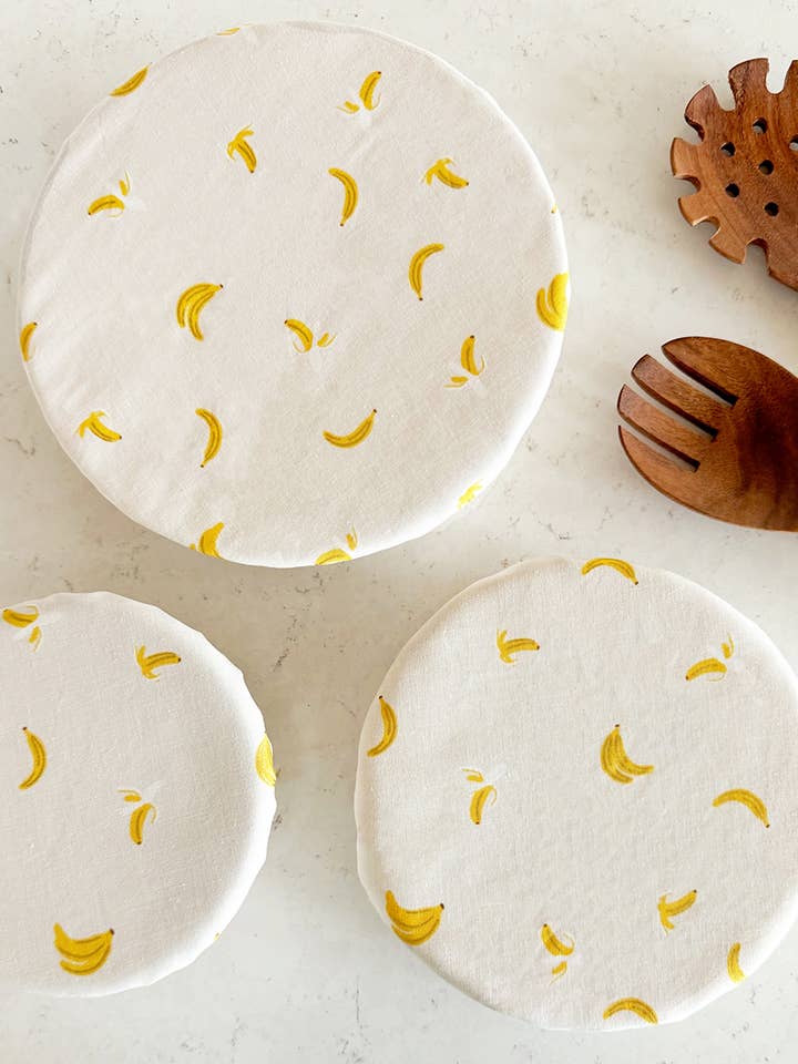 Cream Bananas Fabric Bowl Cover Set for wholesale by Peace Out Plastic