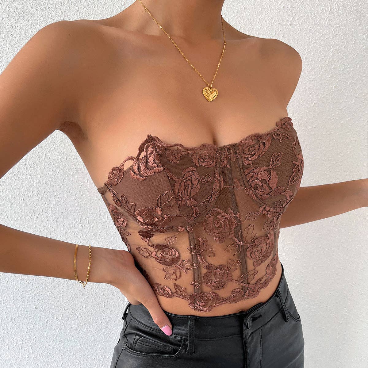Sweetkama – wholesale Korsett – Dam – Sweetkama damkorsett utan axelband med rosbroderi i spets10