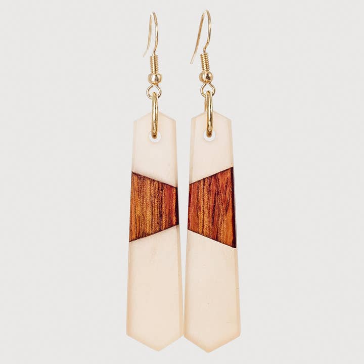 Fara Handcrafted Wood & Resin Boho Chic Dangle Earrings for wholesale by Wooden Element UK