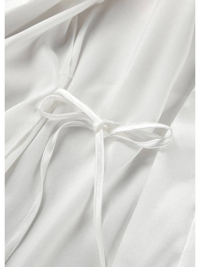 White Feather-Trim Satin Robe and Nightgown Set for wholesale on Faire
