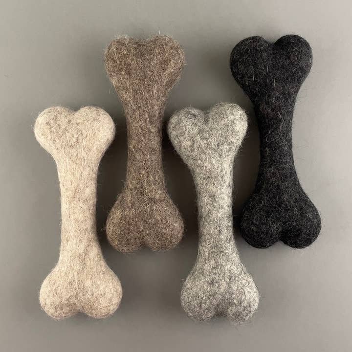 Felted Wool Bone dog toy, great indoor toy, ONE PIECE for wholesale by Pawsome Pet Toys